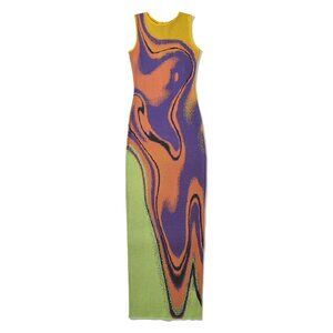 Multicolor Abstract Print Sleeveless Maxi Dress Women Sleeveless
